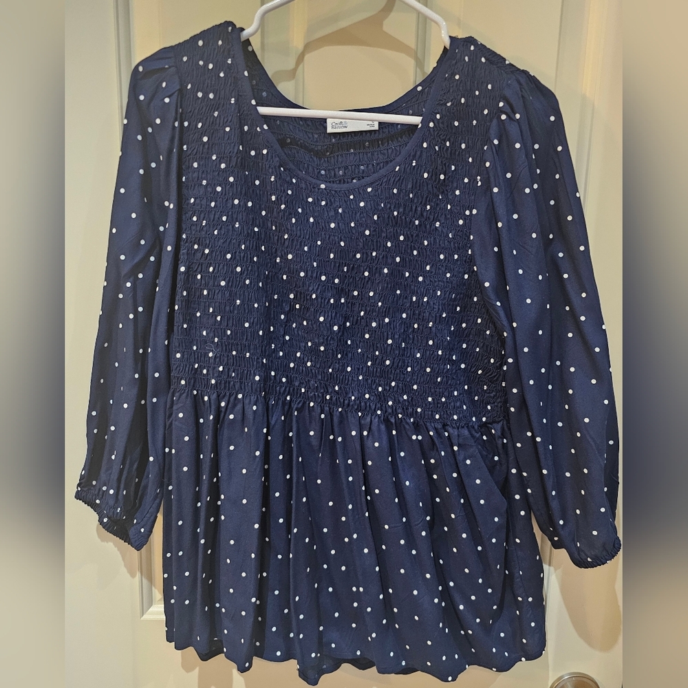 Polka Dot Navy Blue Women's Top